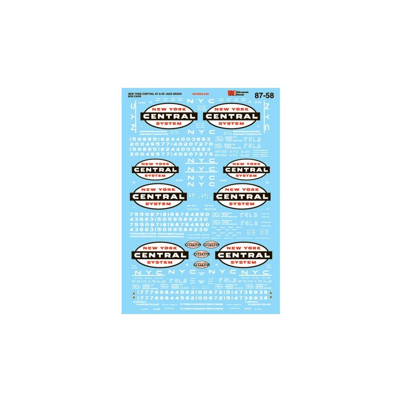 MICROSCALE DECAL 87-58 - NEW YORK CENTRAL BOXCARS - HO SCALE