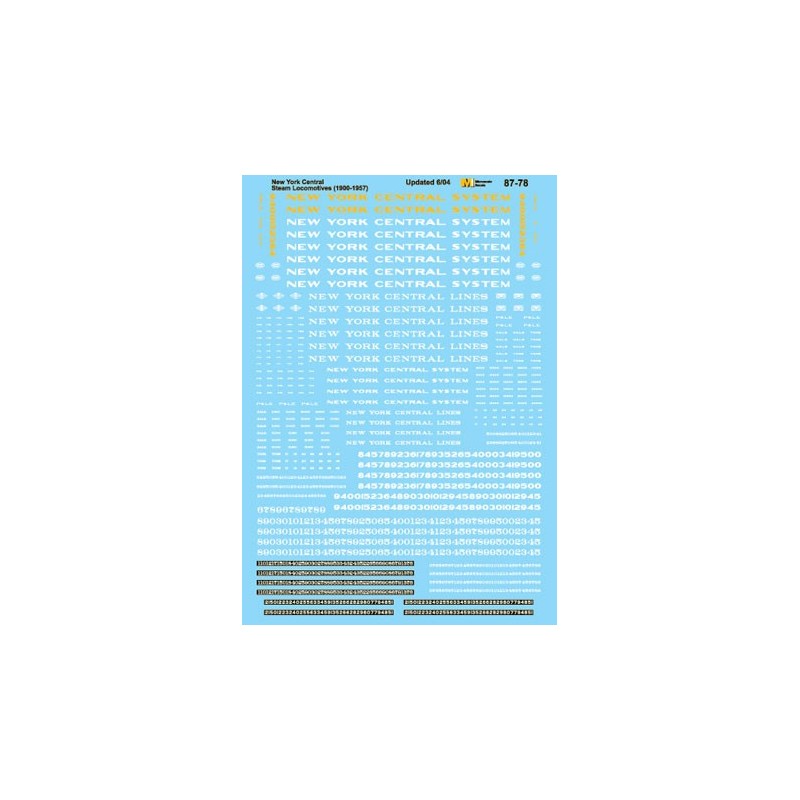 MICROSCALE DECAL 87-78 - NEW YORK CENTRAL STEAM LOCOMOTIVES - HO SCALE