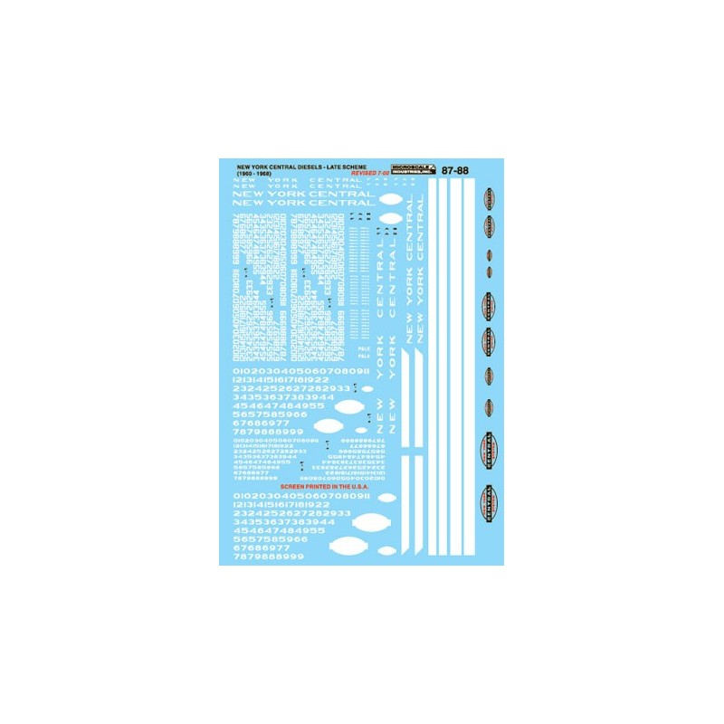 MICROSCALE DECAL 87-88 - NEW YORK CENTRAL DIESEL LOCOMOTIVES - HO SCALE