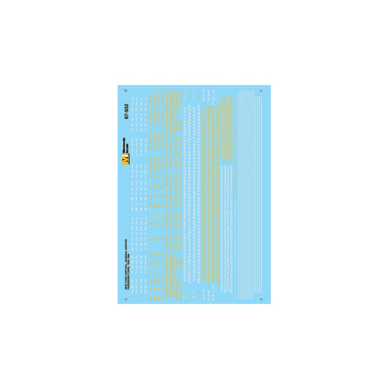 MICROSCALE DECAL 87-932 - NEW YORK CENTRAL PASSENGER CARS - HO SCALE