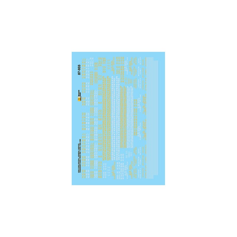 MICROSCALE DECAL 87-933 - NEW YORK CENTRAL PASSENGER CARS - HO SCALE