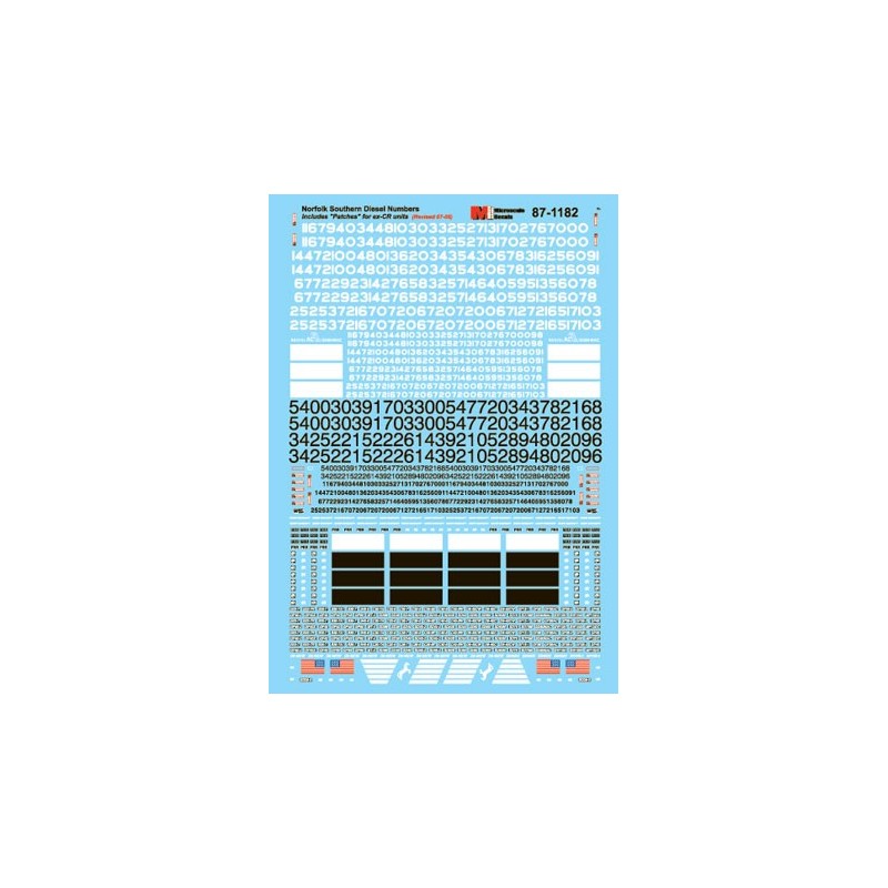MICROSCALE DECAL 87-1182 - NORFOLK SOUTHERN DIESEL LOCOMOTIVE NUMBERS - HO SCALE