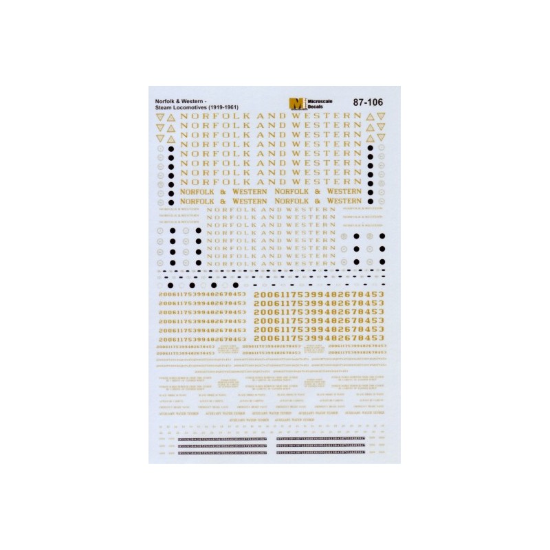 MICROSCALE DECAL 87-106 - NORFOLK & WESTERN STEAM LOCOMOTIVES - HO SCALE