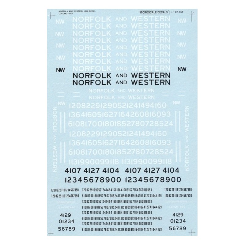 MICROSCALE DECAL 87-554 - NORFOLK & WESTERN DIESEL LOCOMOTIVES - HO SCALE