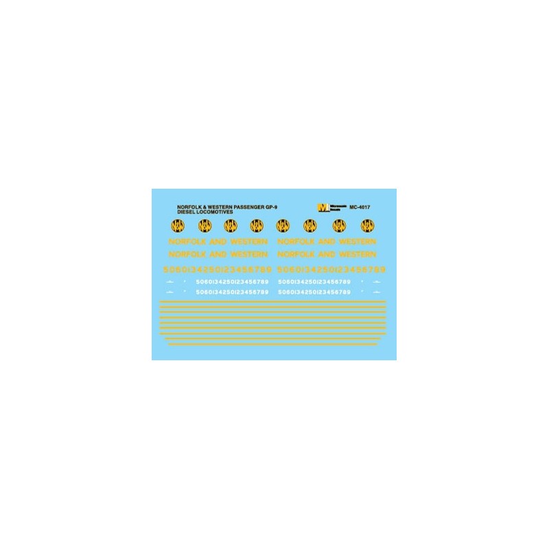 MICROSCALE DECAL MC-4017 - NORFOLK & WESTERN DIESEL LOCOMOTIVES - HO SCALE