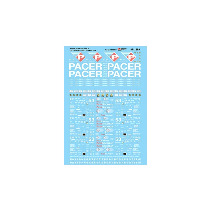 MICROSCALE DECAL 87-1389 - PACER STACK CARS - HO SCALE