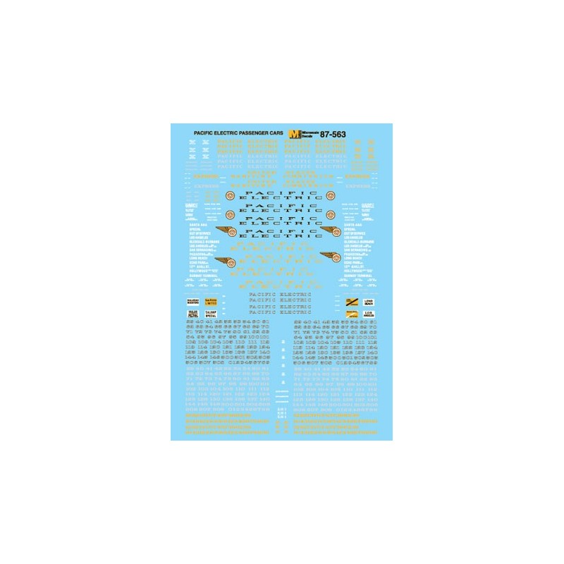 MICROSCALE DECAL 87-563 - PACIFIC ELECTRIC INTERURBAN CARS - HO SCALE