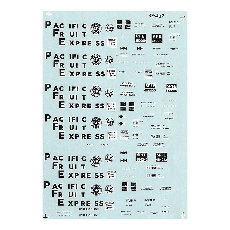 MICROSCALE DECAL 87-407 - PACIFIC FRUIT EXPRESS REEFERS - HO SCALE