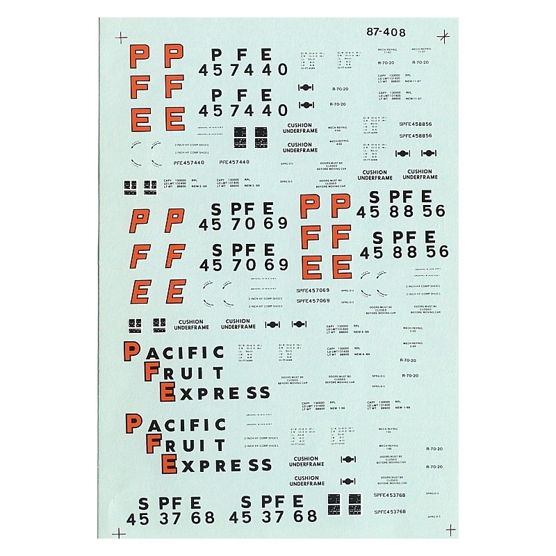 MICROSCALE DECAL 87-408 - PACIFIC FRUIT EXPRESS REEFERS - HO SCALE