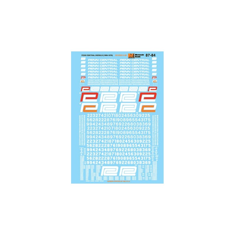MICROSCALE DECAL 87-84 - PENN CENTRAL DIESEL LOCOMOTIVES - HO SCALE