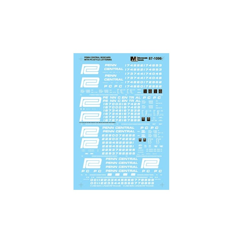 MICROSCALE DECAL 87-1096 - PENN CENTRAL BOXCARS - HO SCALE