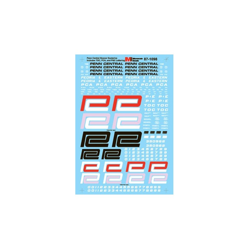 MICROSCALE DECAL 87-1098 - PENN CENTRAL BOXCARS - HO SCALE
