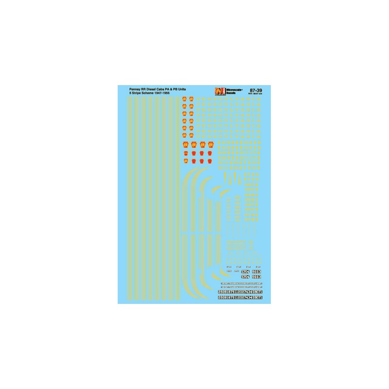 MICROSCALE DECAL 87-39 - PENNSYLVANIA DIESEL & ELECTRIC LOCOMOTIVES - HO SCALE