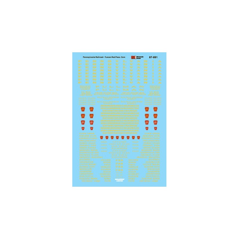 MICROSCALE DECAL 87-891 - PENNSYLVANIA PASSENGER CARS - HO SCALE