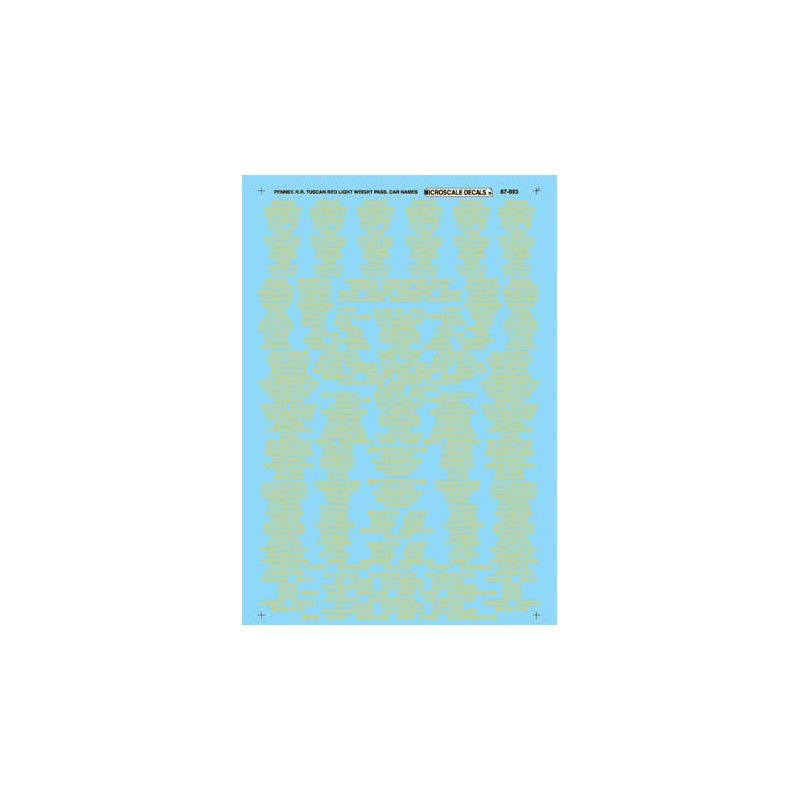 MICROSCALE DECAL 87-893 - PENNSYLVANIA PASSENGER CAR NAMES - HO SCALE