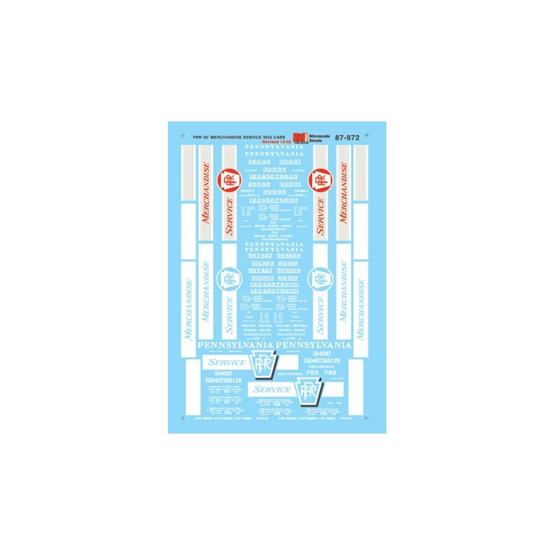 MICROSCALE DECAL 87-972 - PENNSYLVANIA  40' BOXCARS - HO SCALE