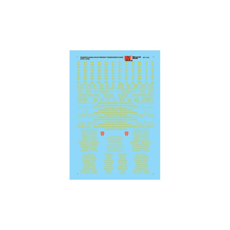 MICROSCALE DECAL 87-1141 - PENNSYLVANIA PASSENGER CARS - HO SCALE