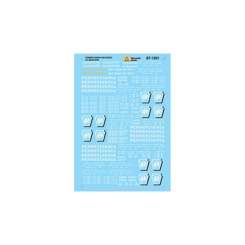 MICROSCALE DECAL 87-1201 - PENNSYLVANIA 40' BOXCARS - HO SCALE