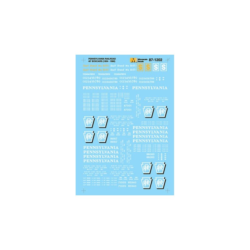 MICROSCALE DECAL 87-1202 - PENNSYLVANIA 40' BOXCARS - HO SCALE