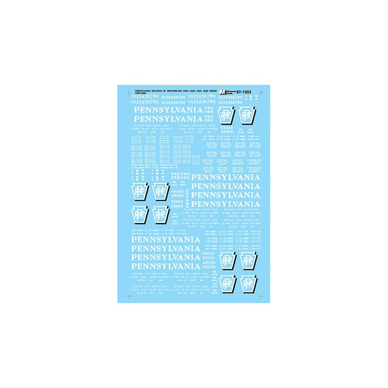 MICROSCALE DECAL 87-1203 - PENNSYLVANIA 50' BOXCARS - HO SCALE