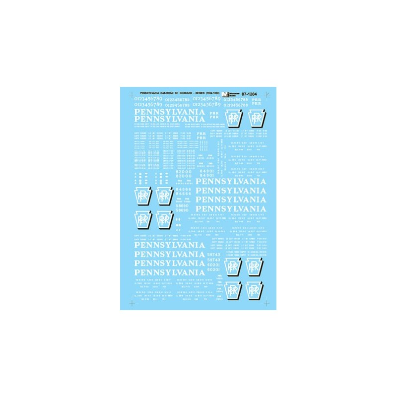 MICROSCALE DECAL 87-1204 - PENNSYLVANIA 50' BOXCARS - HO SCALE