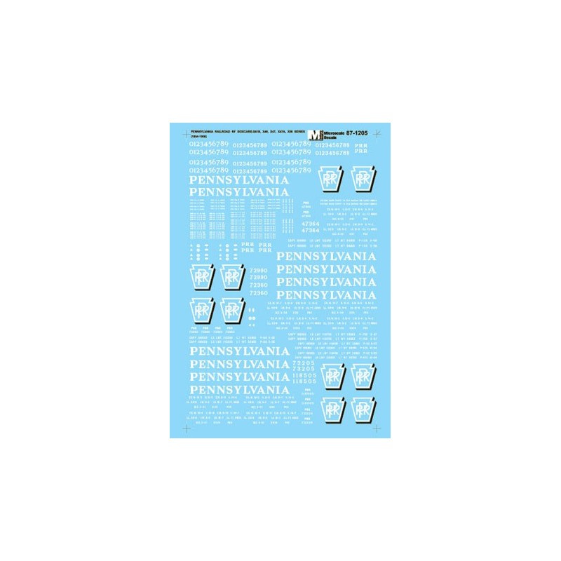 MICROSCALE DECAL 87-1205 - PENNSYLVANIA 50' BOXCARS - HO SCALE