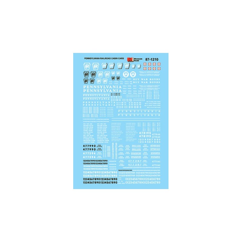 MICROSCALE DECAL 87-1210 - PENNSYLVANIA CABIN CARS - HO SCALE