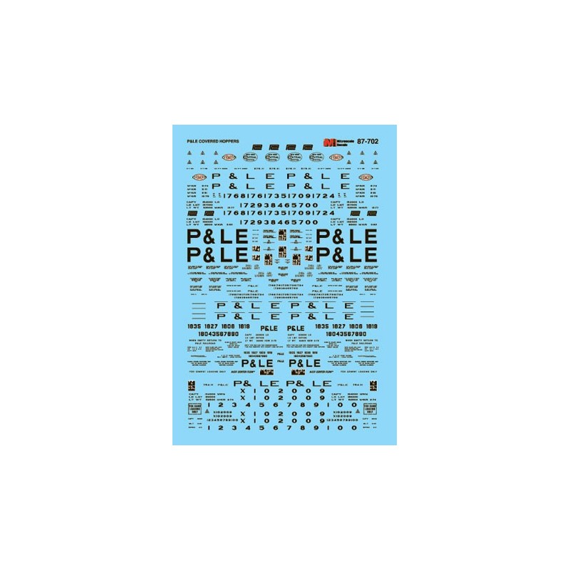 MICROSCALE DECAL 87-702 - PITTSBURGH & LAKE ERIE COVERED HOPPERS - HO SCALE