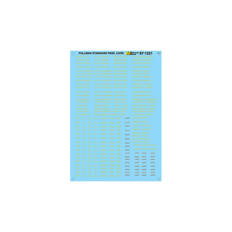 MICROSCALE DECAL 87-1221 - PULLMAN PASSENGER CARS - HO SCALE