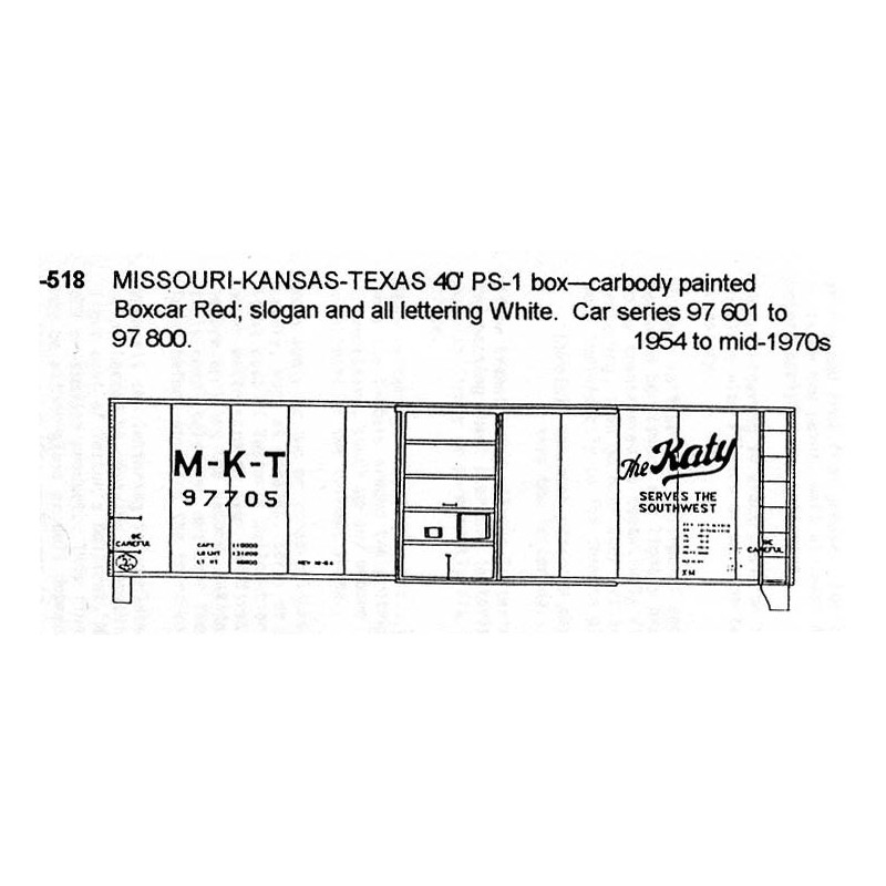 CDS DRY TRANSFER HO-518  MISSOURI-KANSAS-TEXAS 40' BOXCAR - HO SCALE