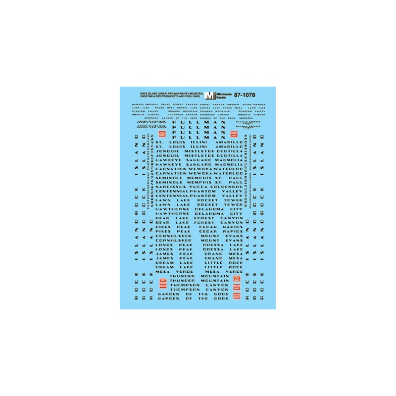 MICROSCALE DECAL 87-1078 - ROCK ISLAND PASSENGER CARS - HO SCALE