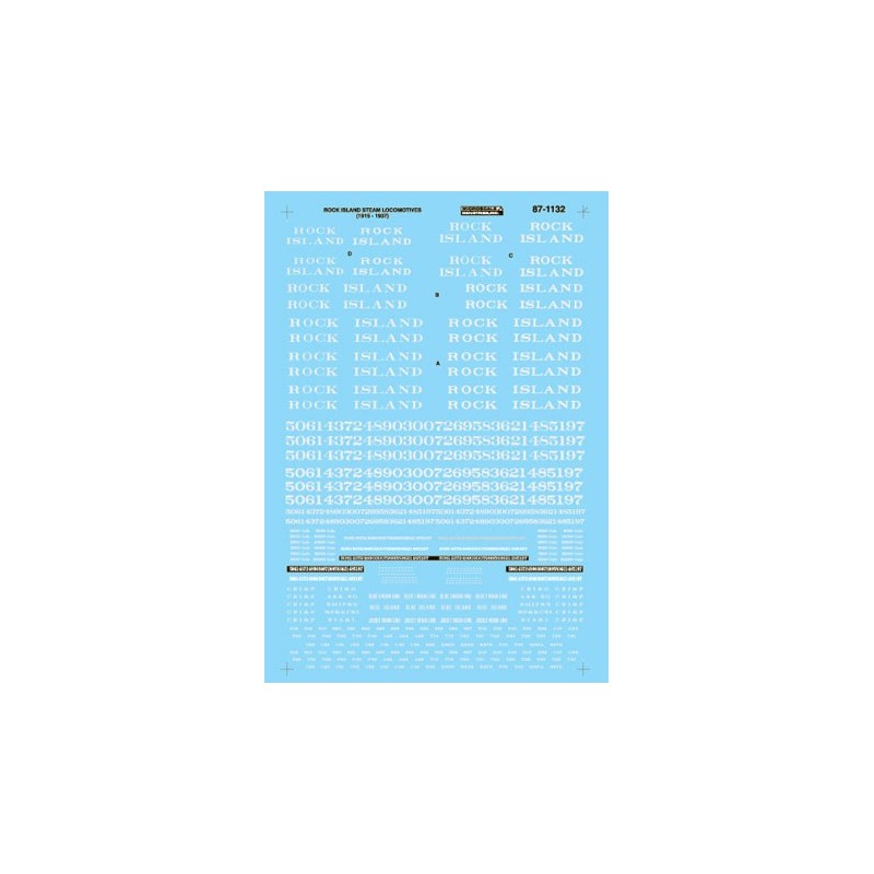 MICROSCALE DECAL 87-1132 - ROCK ISLAND STEAM LOCOMOTIVES - HO SCALE