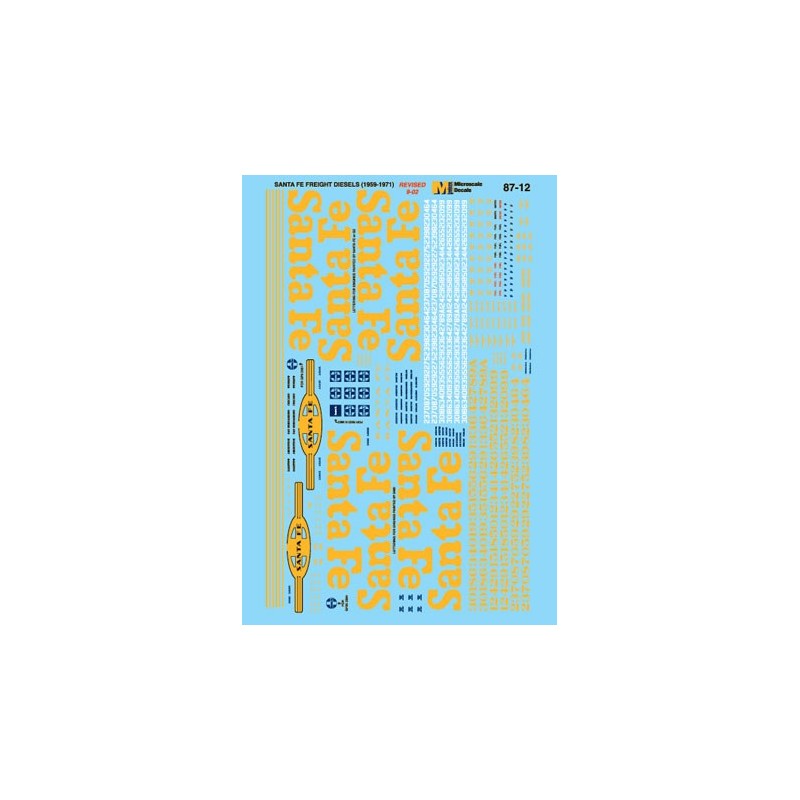 MICROSCALE DECAL 87-12 - SANTA FE DIESEL LOCOMOTIVES - HO SCALE