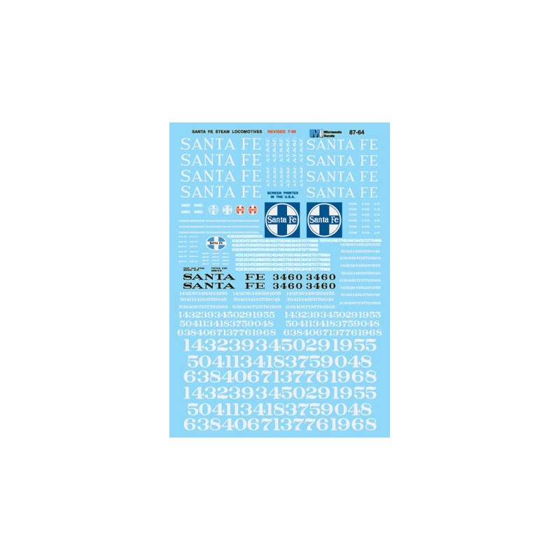 MICROSCALE DECAL 87-64 - SANTA FE STEAM LOCOMOTIVES - HO SCALE