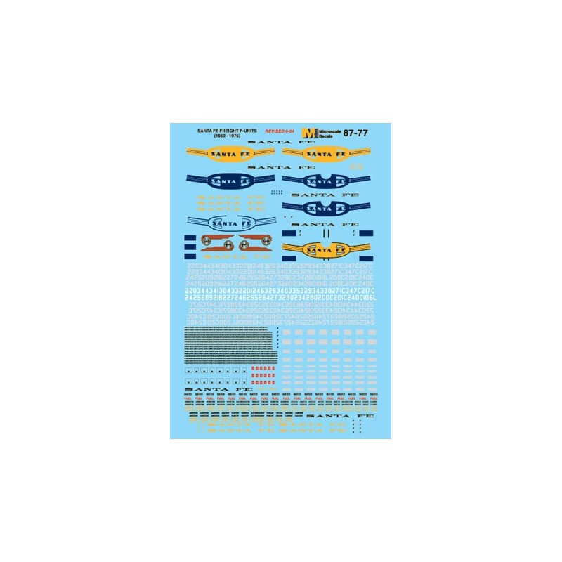 MICROSCALE DECAL 87-77 - SANTA FE DIESEL LOCOMOTIVES - HO SCALE