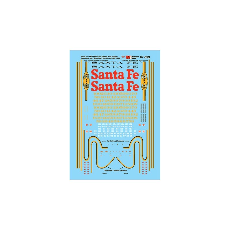 MICROSCALE DECAL 87-599 - SANTA FE  DIESEL LOCOMOTIVES - HO SCALE