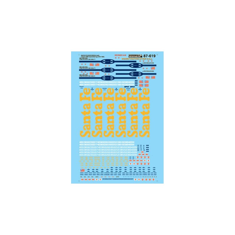 MICROSCALE DECAL 87-619 - SANTA FE  DIESEL LOCOMOTIVES - HO SCALE