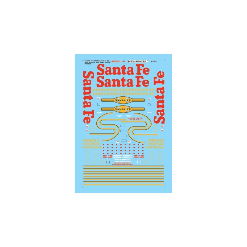 MICROSCALE DECAL 87-637NOS - SANTA FE  DIESEL LOCOMOTIVES - HO SCALE