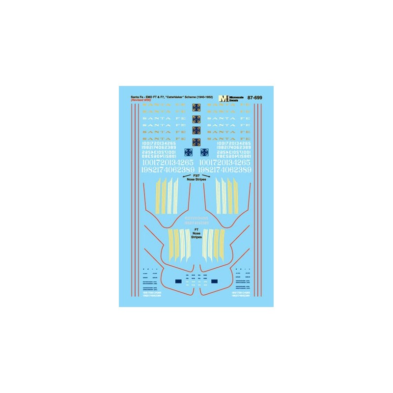 MICROSCALE DECAL 87-699 - SANTA FE  DIESEL LOCOMOTIVES - HO SCALE