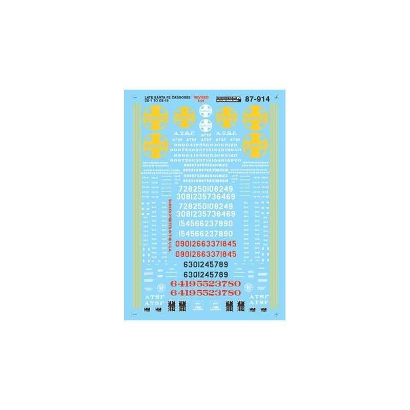 MICROSCALE DECAL 87-914 - SANTA FE  LATE CABOOSES - HO SCALE