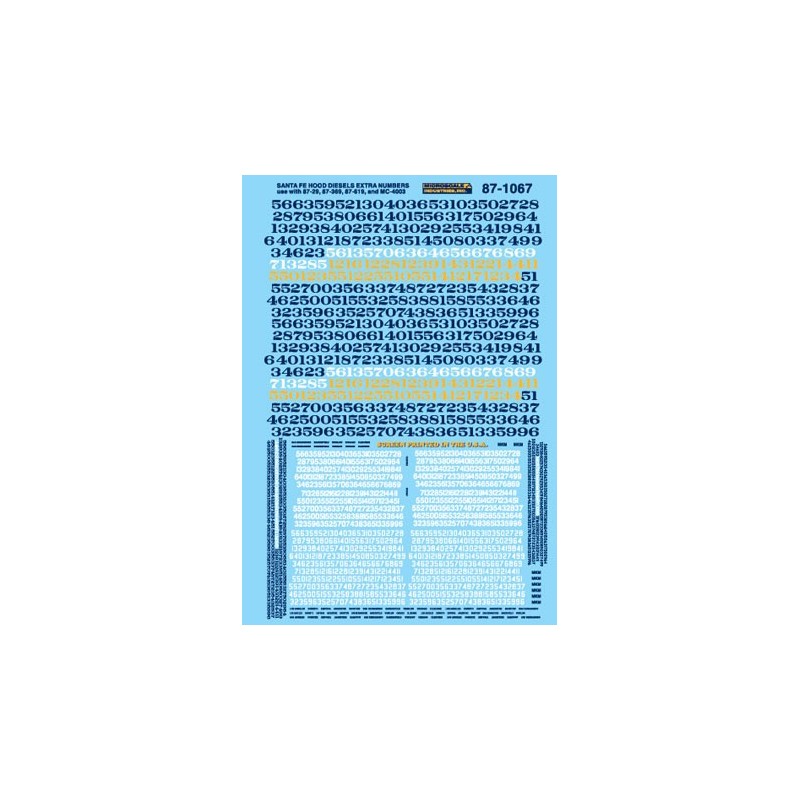 MICROSCALE DECAL 87-1067 - SANTA FE  DIESEL LOCOMOTIVE NUMBERS - HO SCALE