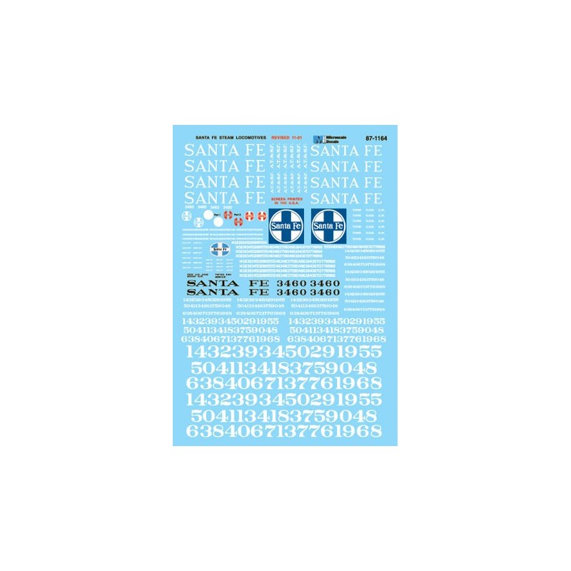 MICROSCALE DECAL 87-1164 - SANTA FE STEAM LOCOMOTIVES - HO SCALE