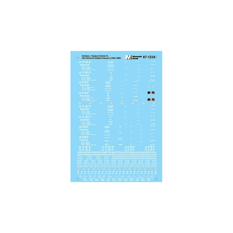 MICROSCALE DECAL 87-1234 - SANTA FE  HART SELECTIVE BALLAST HOPPERS - HO SCALE