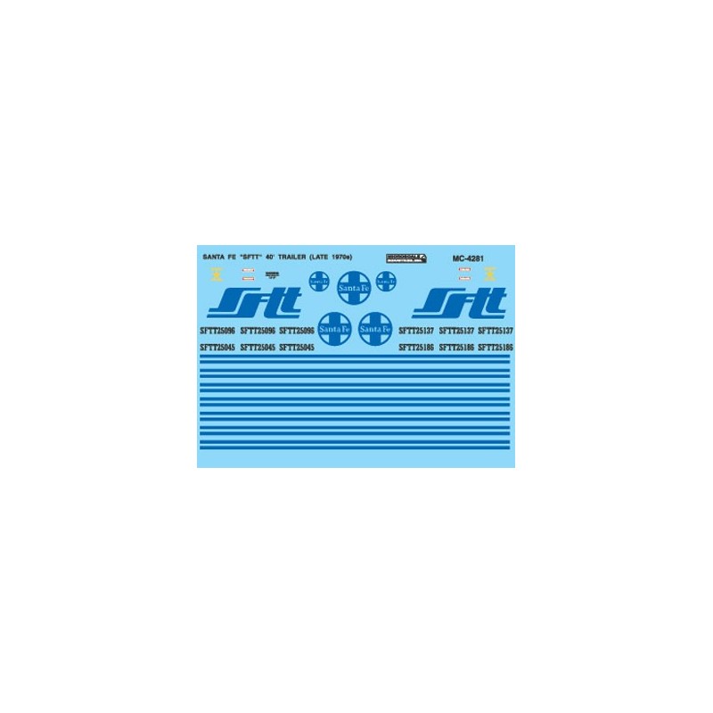 MICROSCALE DECAL MC-4281 - SANTA FE  40' TRAILER - HO SCALE