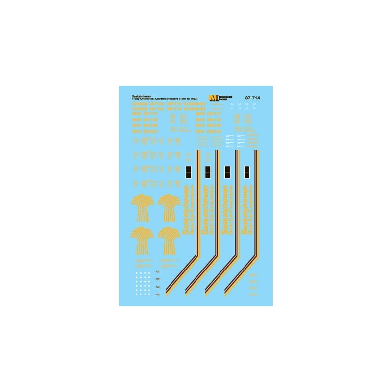 MICROSCALE DECAL 87-714 - SASKATCHEWAN GRAIN COVERED HOPPERS - HO SCALE