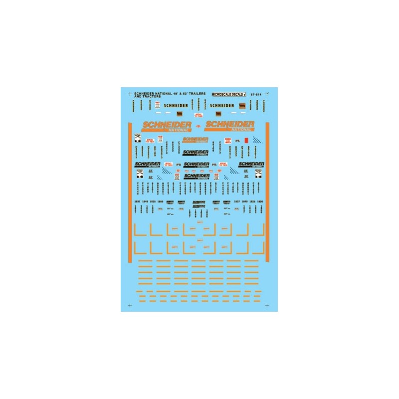 MICROSCALE DECAL 87-814 - SCHNEIDER NATIONAL TRACTOR & TRAILER - HO SCALE