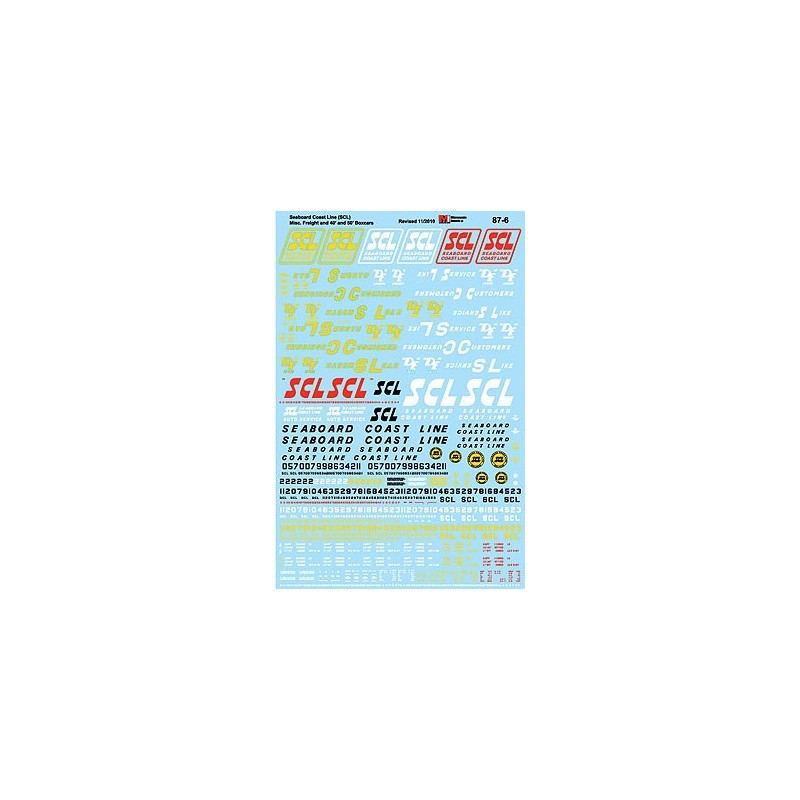 MICROSCALE DECAL 87-6 - SEABOARD COAST LINE FREIGHT CARS - HO SCALE
