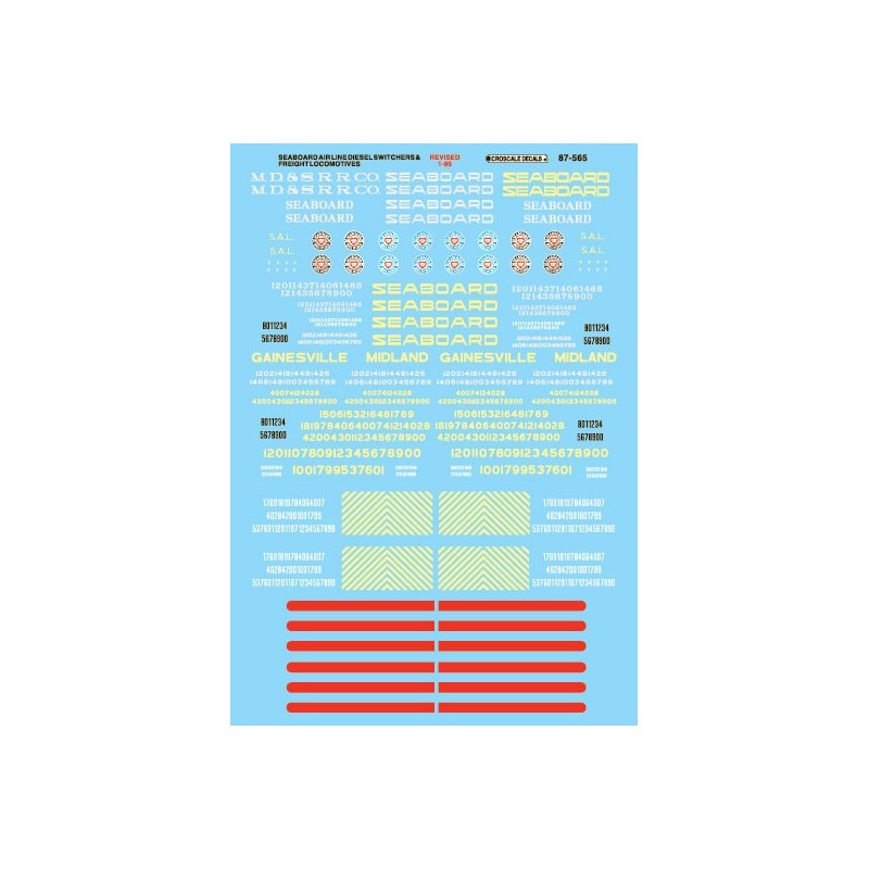 MICROSCALE DECAL 87-565 - SEABOARD AIR LINE DIESEL LOCOMOTIVES - HO SCALE