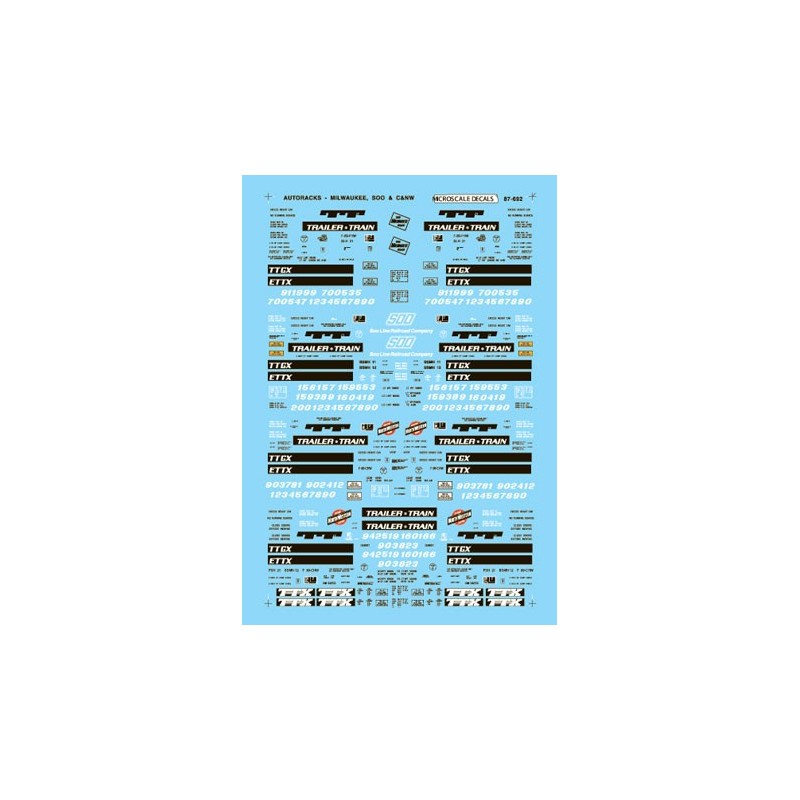 MICROSCALE DECAL 87-692 - SOO LINE / CHICAGO & NORTHWESTERN / MILWAUKEE ROAD AUTORACKS - HO SCALE