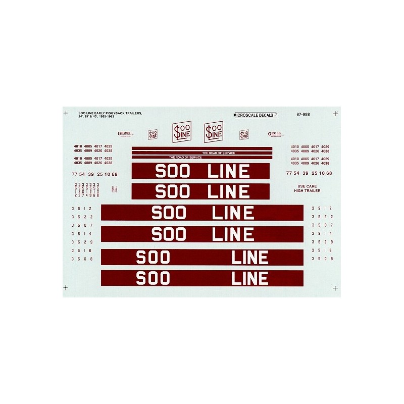 MICROSCALE DECAL 87-998 - SOO LINE PIGGYBACK TRAILERS - HO SCALE
